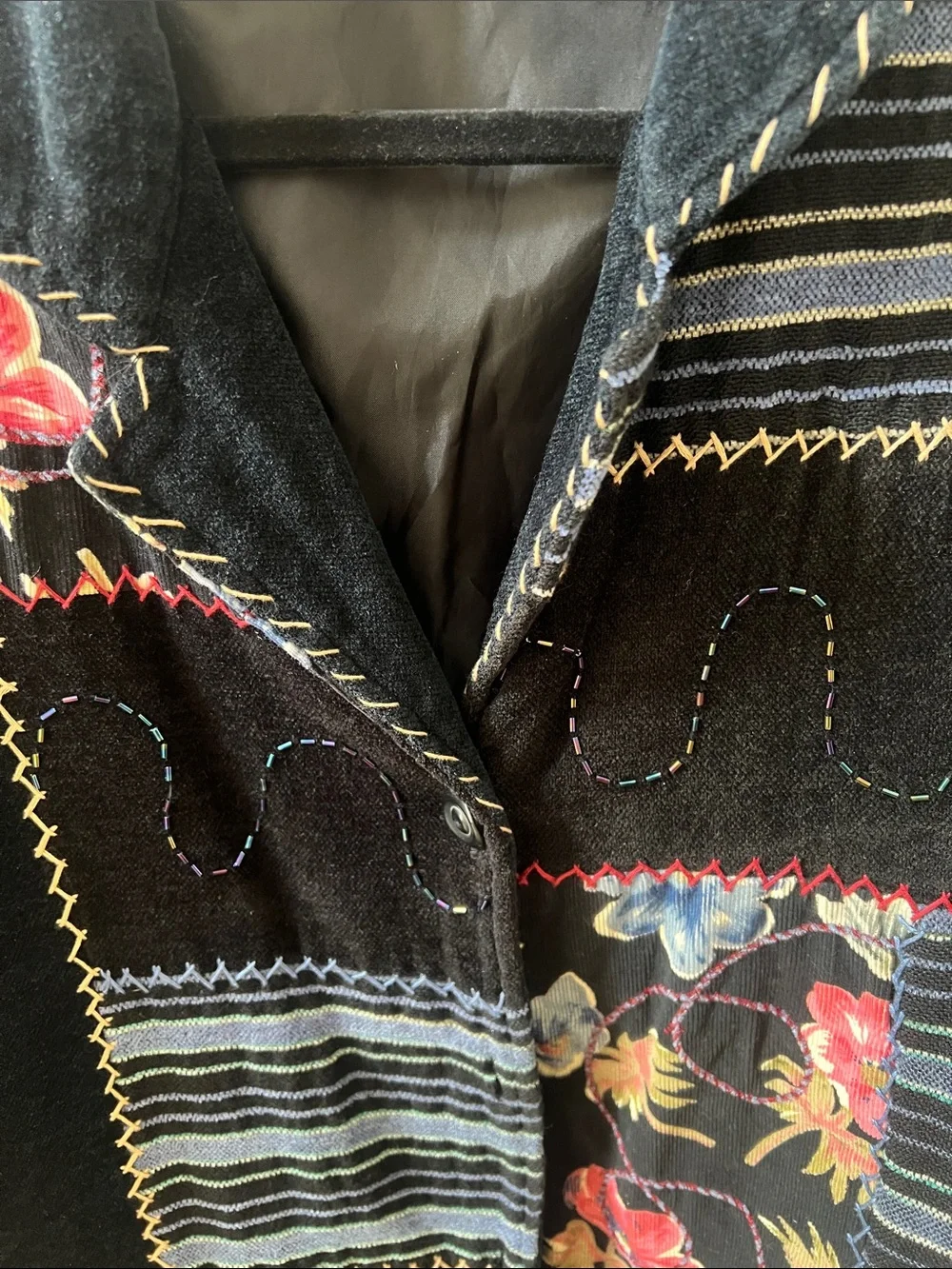 Vintage Western Vibe   Floral Patchwork Blazer with Multicolor Embroidery 16